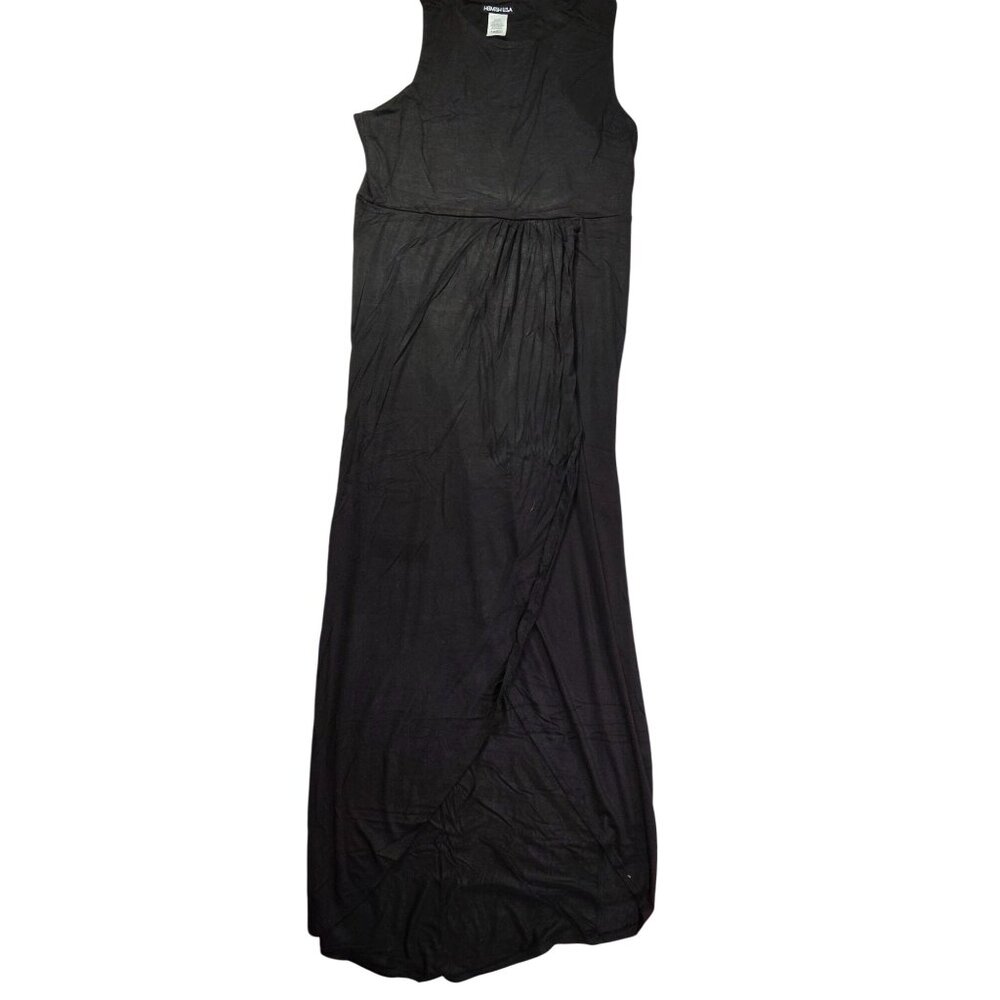 Heimish USA Maxi Dress Womens L Black Sleeveless With Wrap Detail Rayon/Spandex